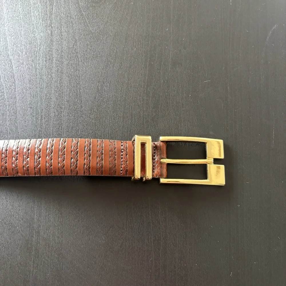 Vintage Crookhorn Fine Grain Leather Belt USA Made Brown Leather Sz 38‎ Western